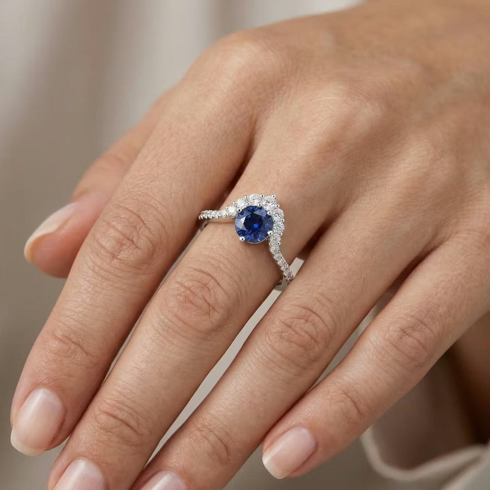 LEIBISH Blue Round Sapphire & Diamond Halo Ring Brand Ring