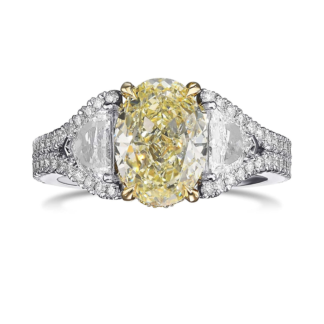 Light Yellow Oval 3 Stone Diamond Ring Brand Ring