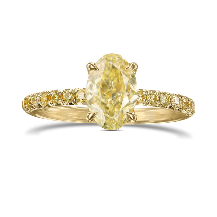 Light Yellow Oval Diamond Side Stones Ring Brand Ring