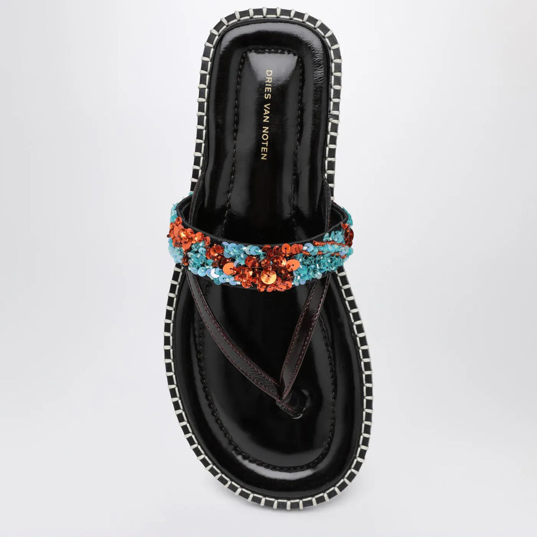 Dries Van Noten - Black thong slip-on sandals with sequins Brand Sandals
