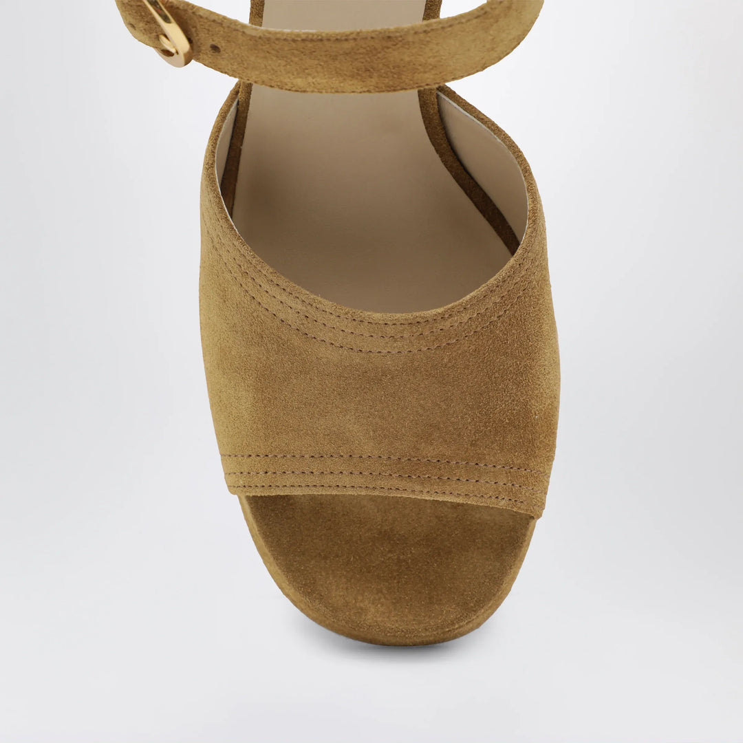 Valentino Garavani - Beige Fawcette platform sandals in split leather Brand Sandals