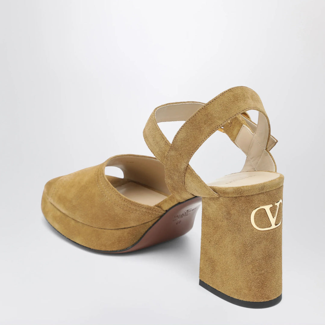 Valentino Garavani - Beige Fawcette platform sandals in split leather Brand Sandals