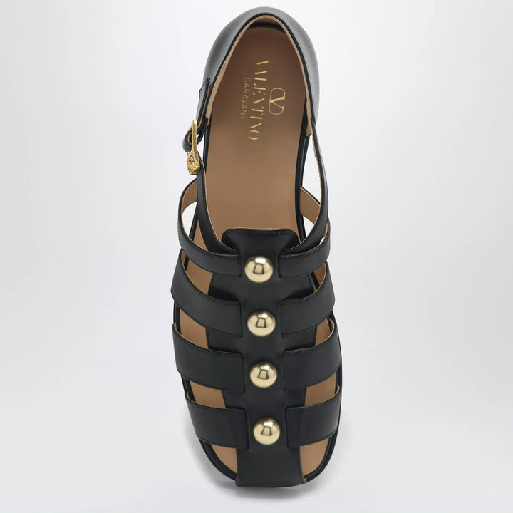Valentino Garavani - Black leather fisherman sandals with studs Brand Sandals