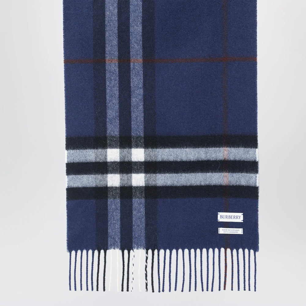 Burberry - Blue cashmere scarf with a checked pattern Brand Scarves & Shawls U