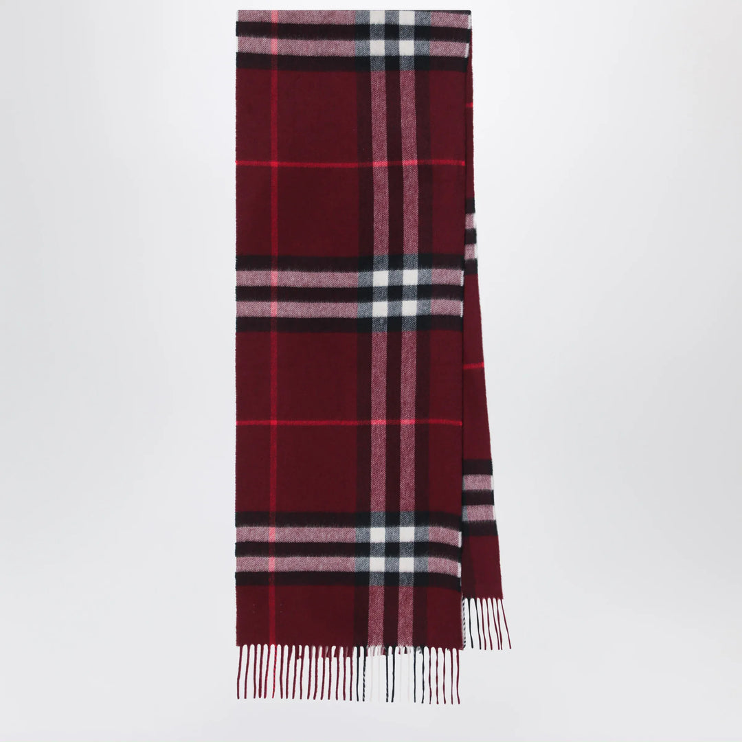 Burberry - Burgundy cashmere scarf with a checked pattern Brand Scarves & Shawls U