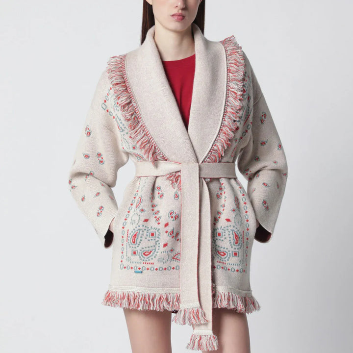 Alanui - Beige/coral bandana jacquard cardigan Brand Shirts &amp; Tops M