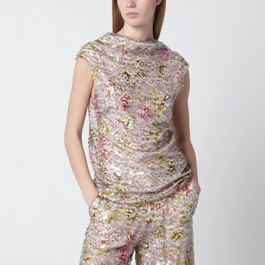 Alberta Ferretti - Sleeveless high-neck top with a floral sequin pattern Brand Shirts &amp; Tops 40  IT
