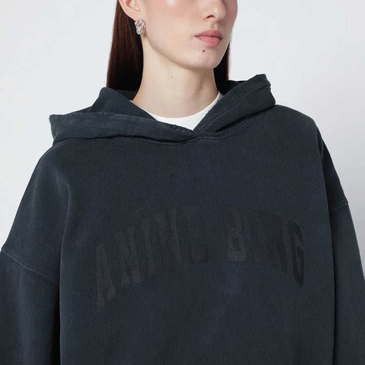 ANINE BING - Black washed hoodie with distressing Brand Shirts &amp; Tops