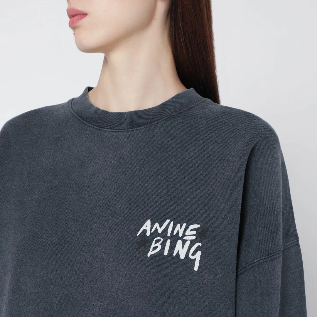 ANINE BING - Black washed oversized sweatshirt with logo Brand Shirts &amp; Tops
