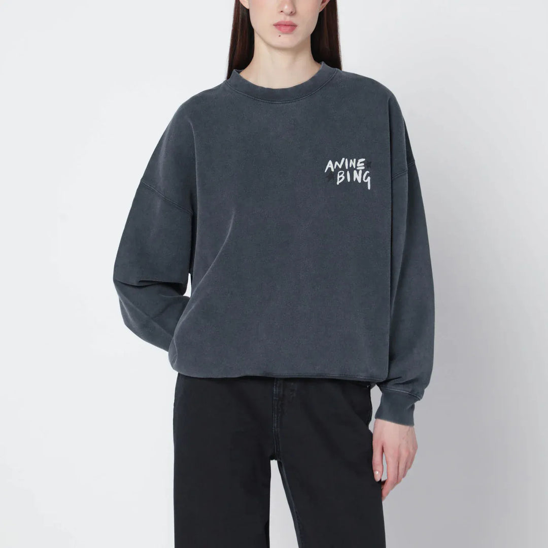 ANINE BING - Black washed oversized sweatshirt with logo Brand Shirts &amp; Tops