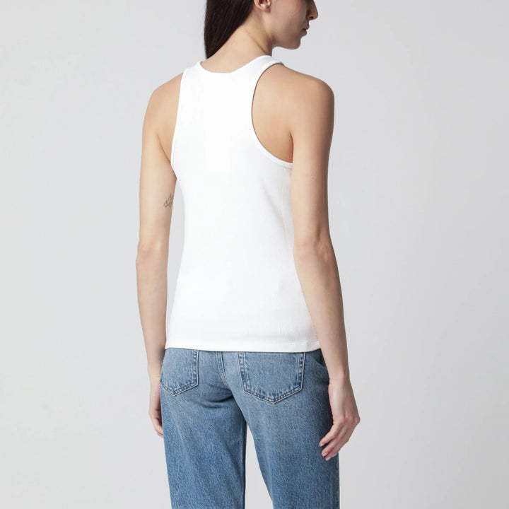 ANINE BING - Cream ribbed tank top with logo embroidery Brand Shirts &amp; Tops