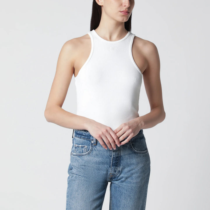 ANINE BING - Cream ribbed tank top with logo embroidery Brand Shirts &amp; Tops S
