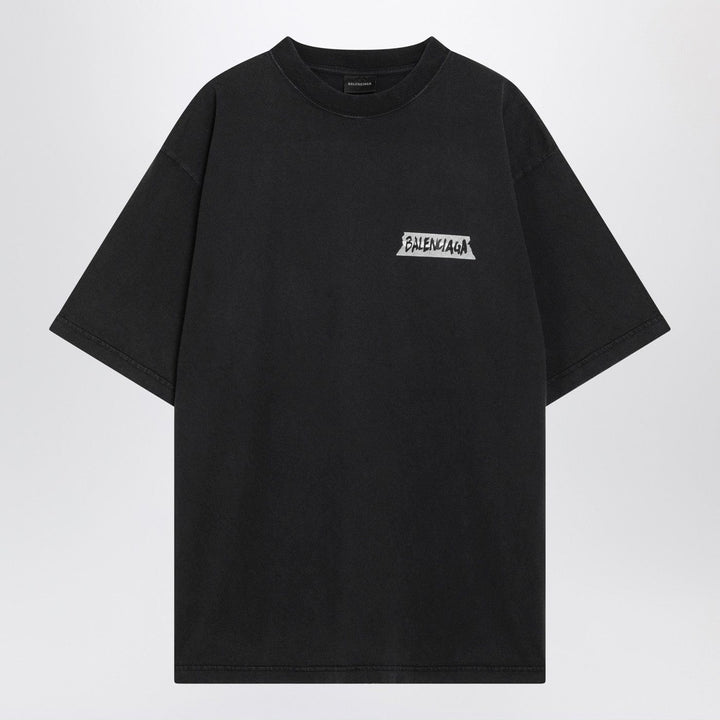Shirts &amp; Tops Balenciaga - Black washed Masking Tape T-shirt with medium fit Brand