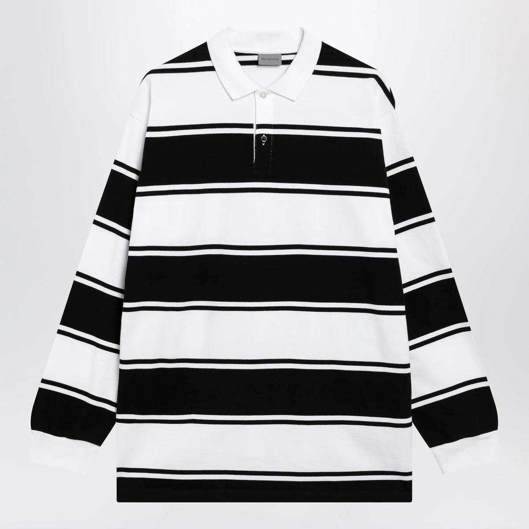 Balenciaga - Black/white striped cotton polo shirt Brand Shirts &amp; Tops S