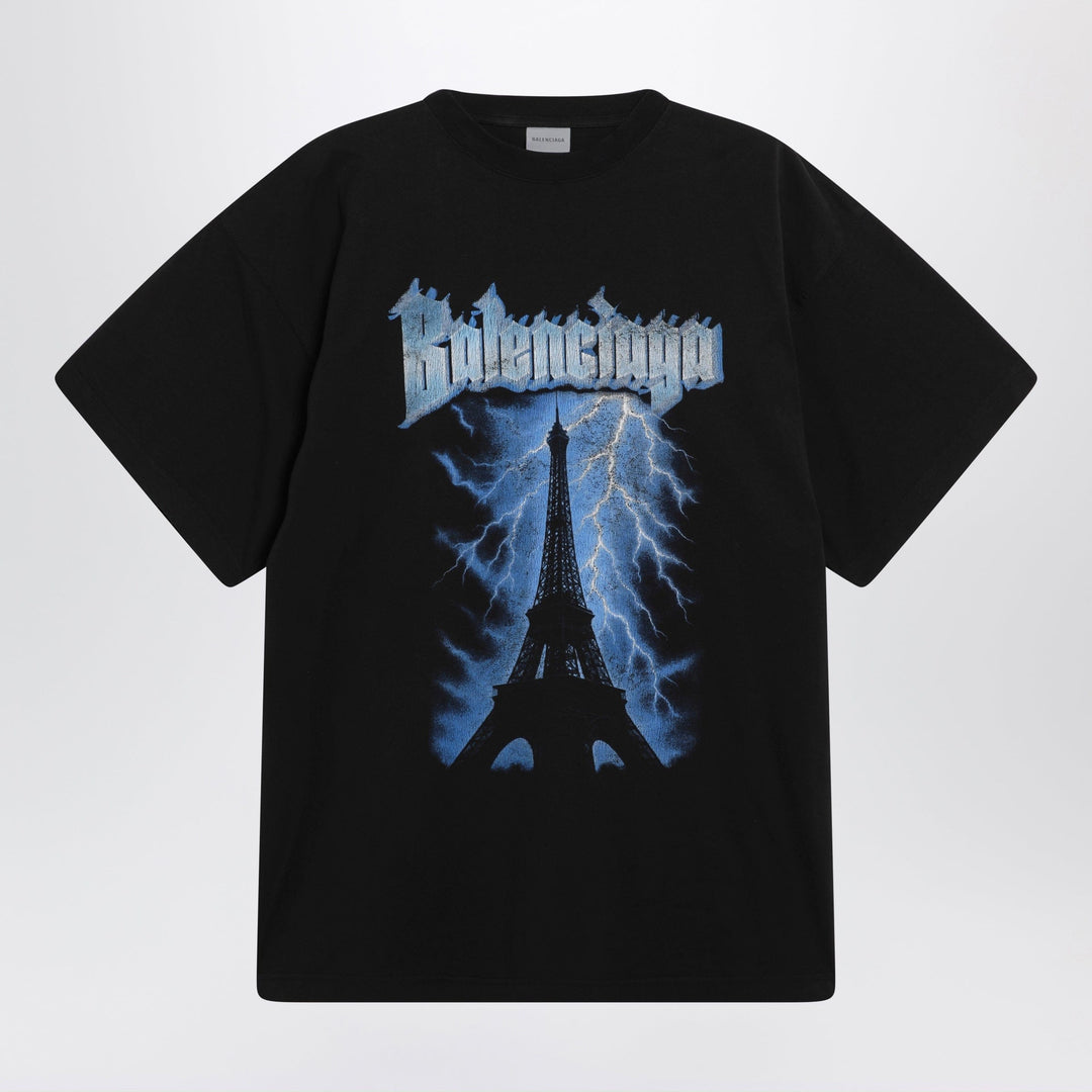 Shirts &amp; Tops Balenciaga - Paris Thunderstorm oversized black T-shirt Brand