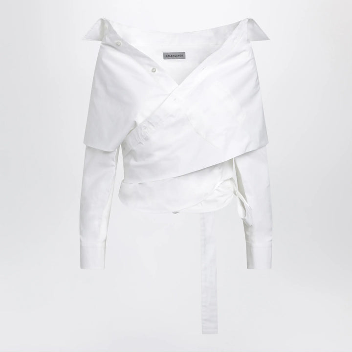 Balenciaga - White wrap shirt with off-shoulder design Brand Shirts &amp; Tops 34  FR