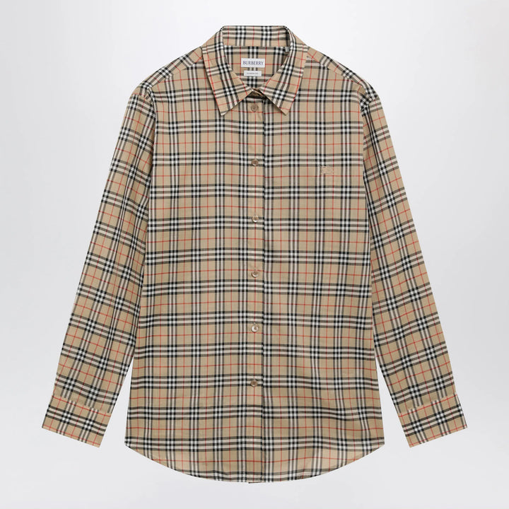 Burberry - Beige cotton shirt with Check pattern Brand Shirts &amp; Tops 6 UK