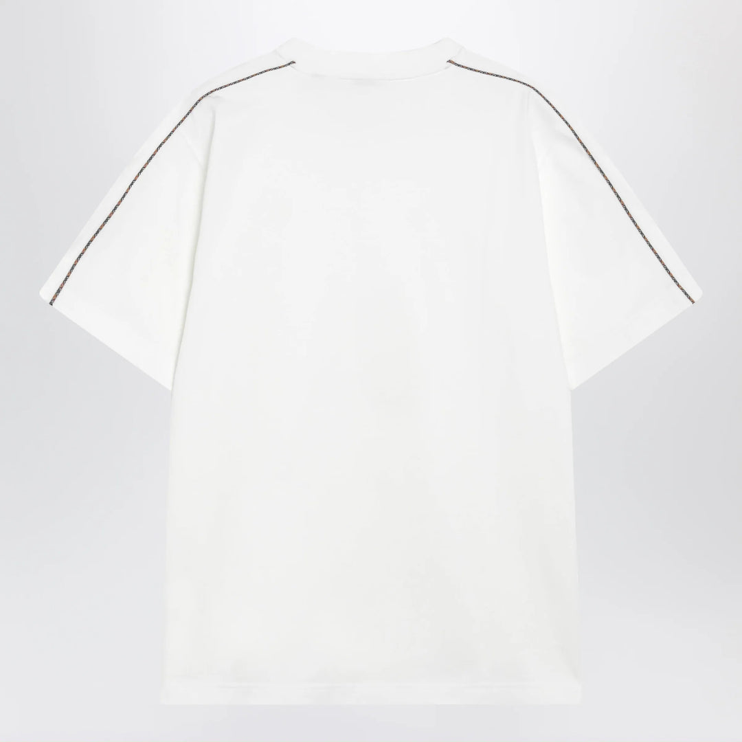 Burberry - Cotton T-shirt with Check trim in Chalk Brand Shirts &amp; Tops