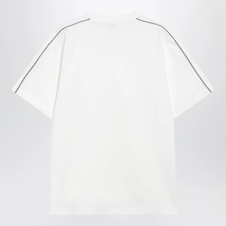 Burberry - Cotton T-shirt with Check trim in Chalk Brand Shirts &amp; Tops