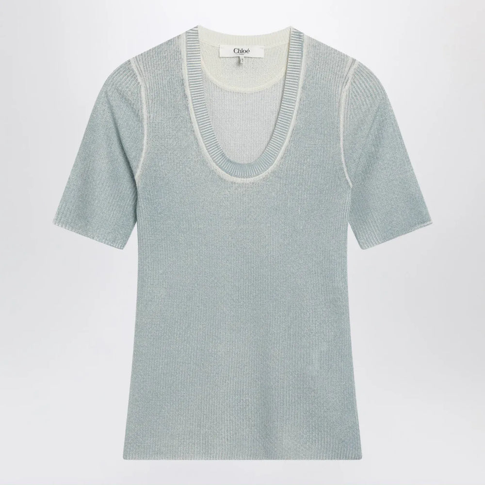 Chloé - Blue-grey wool-blend knit top Brand Shirts & Tops S