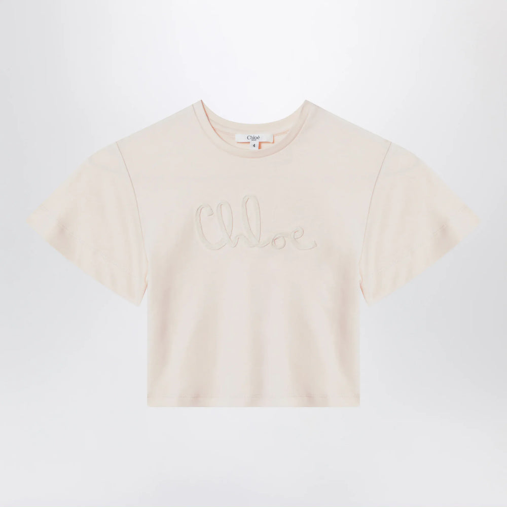 Chloé - Light pink cropped T-shirt with logo embroidery Brand Shirts & Tops 4