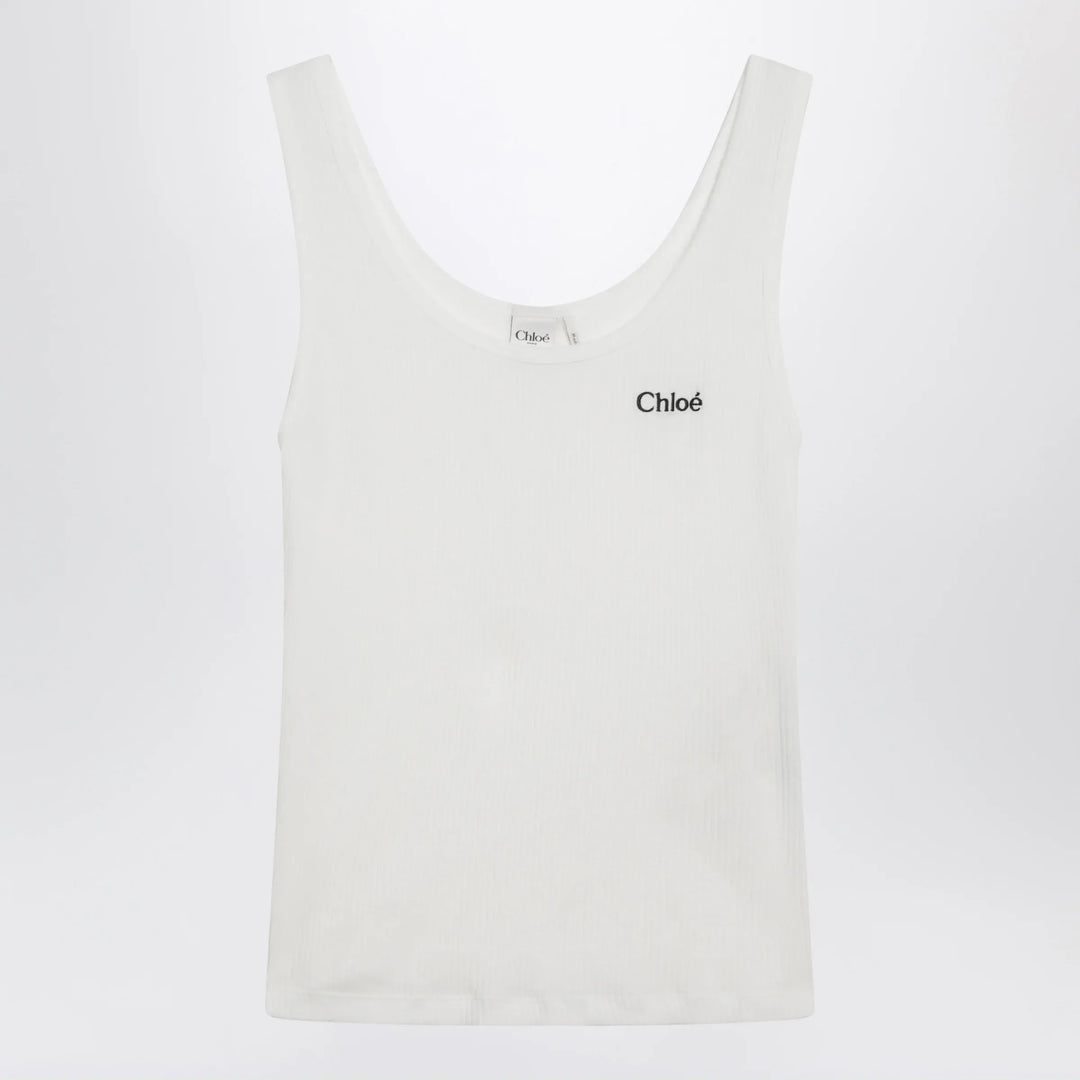 Chloé - White ribbed tank top with logo Brand Shirts &amp; Tops M