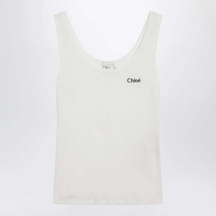 Chloé - White ribbed tank top with logo Brand Shirts &amp; Tops M