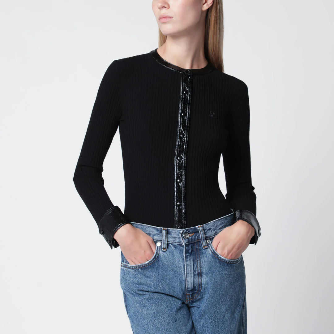 Courrèges - Ribbed viscose-blend cardigan with vinyl trim, black Brand Shirts &amp; Tops M