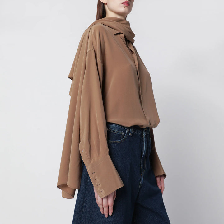 DARKPARK - Oversized Georgia silk shirt in tobacco color Brand Shirts &amp; Tops