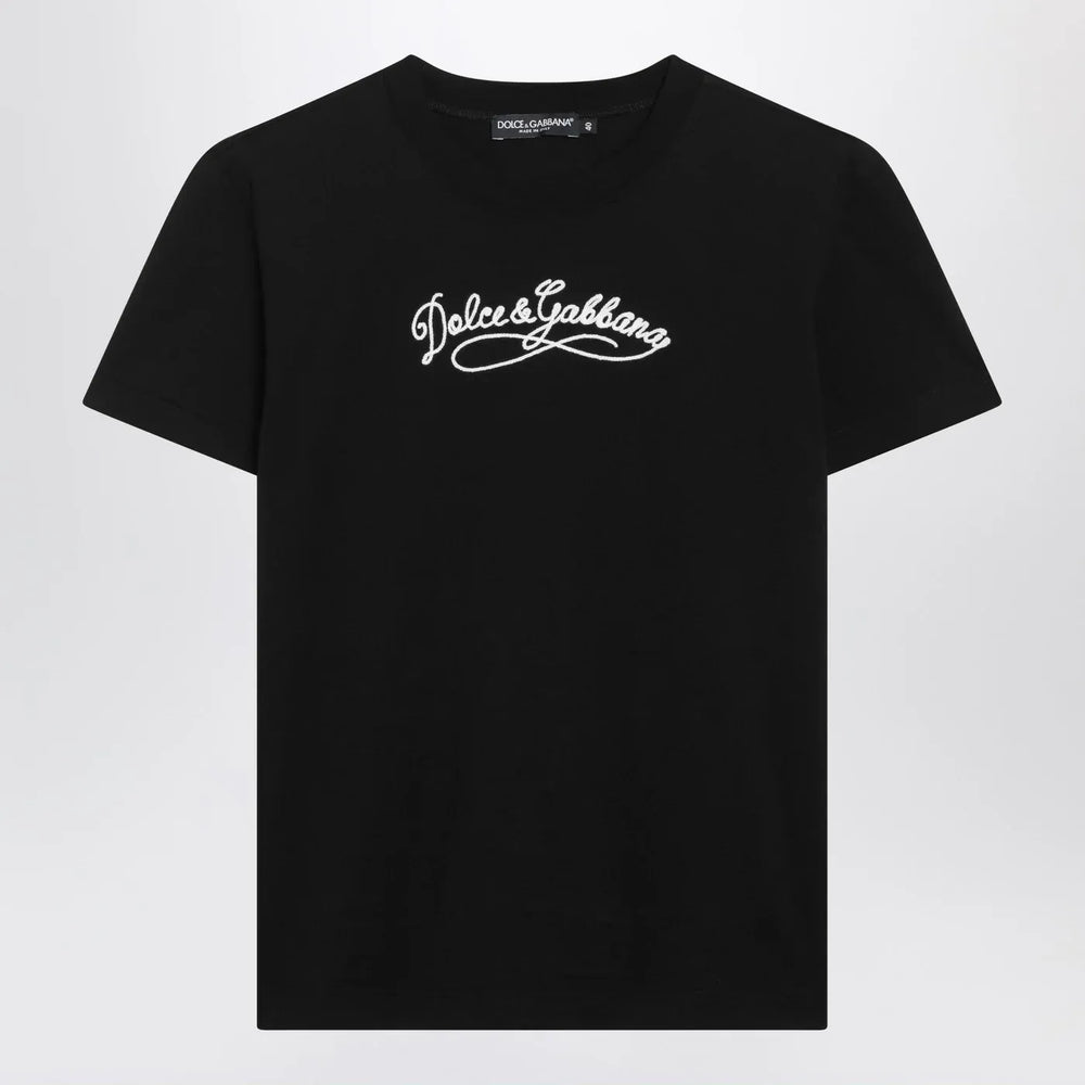 Dolce&Gabbana - Black jersey T-shirt with embroidery Brand Shirts & Tops 40  IT
