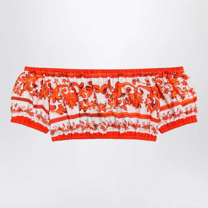 Dolce&amp;Gabbana - Maiolica-print cotton poplin top in orange Brand Shirts &amp; Tops