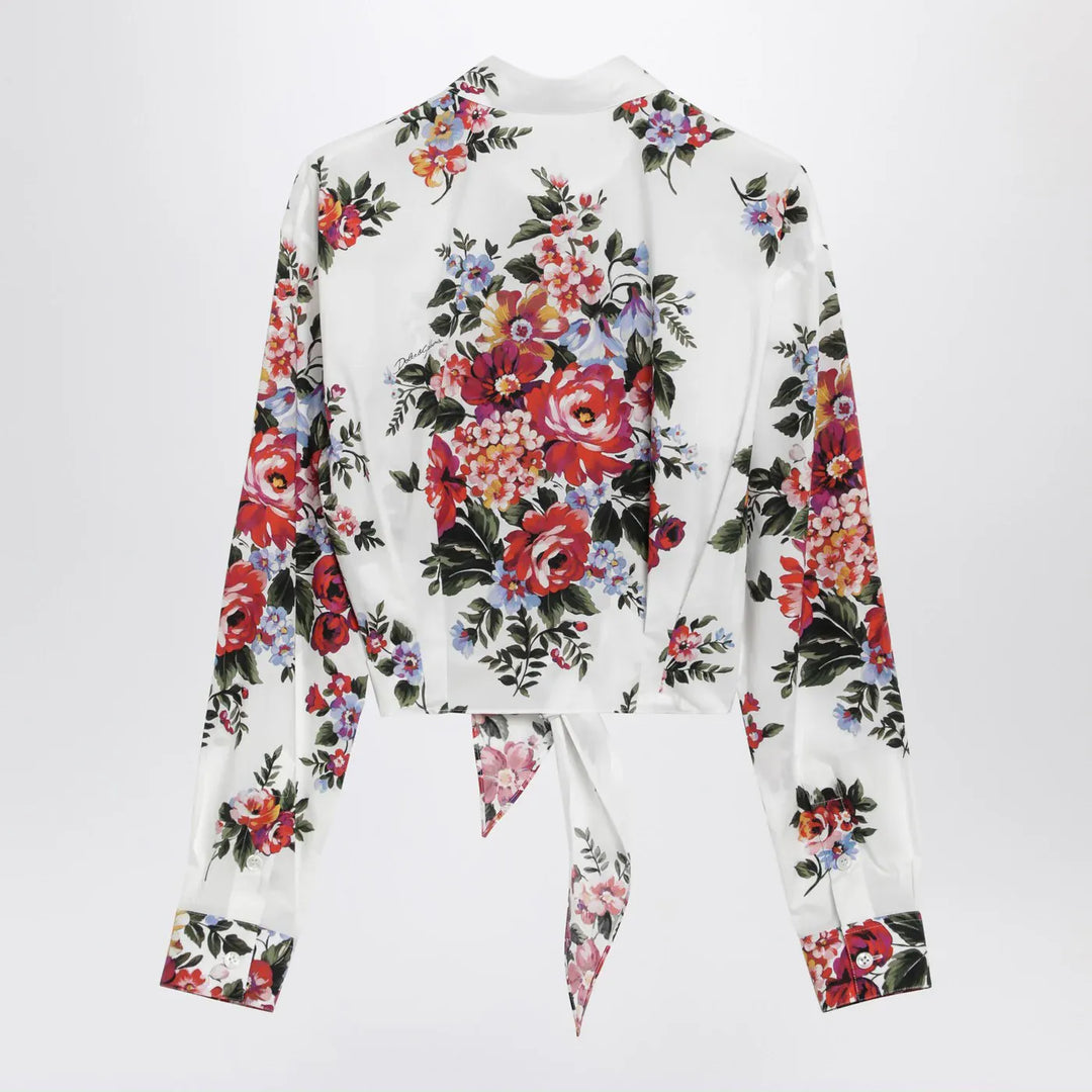Dolce&amp;Gabbana - White cropped shirt with floral print Brand Shirts &amp; Tops 42  IT