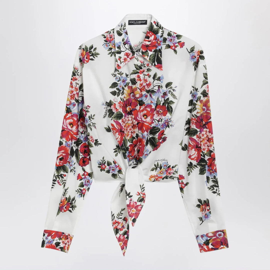Dolce&amp;Gabbana - White cropped shirt with floral print Brand Shirts &amp; Tops 42  IT