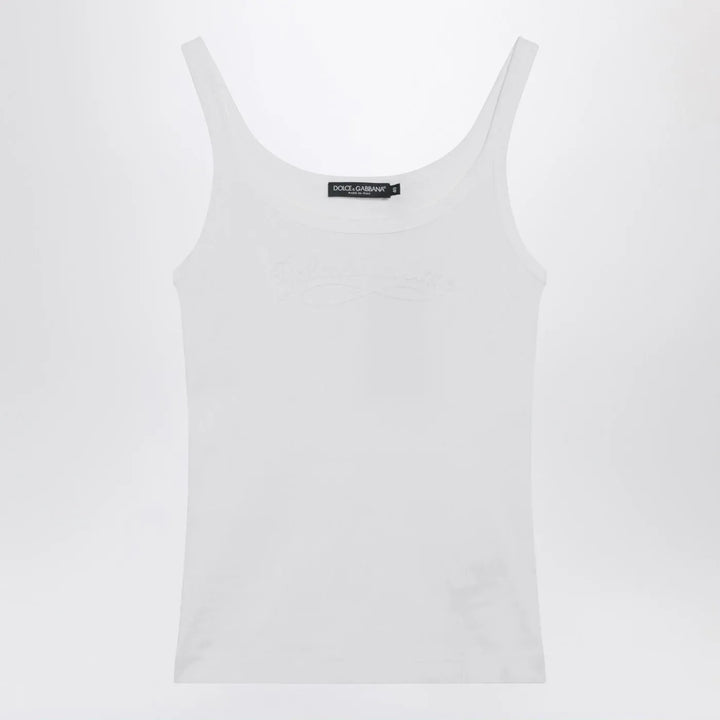 Dolce&amp;Gabbana - White tank top with logo embroidery Brand Shirts &amp; Tops 40  IT