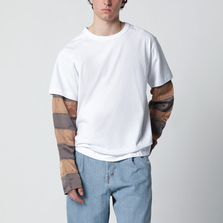 Shirts &amp; Tops Dries Van Noten - White T-shirt with striped sleeves Brand