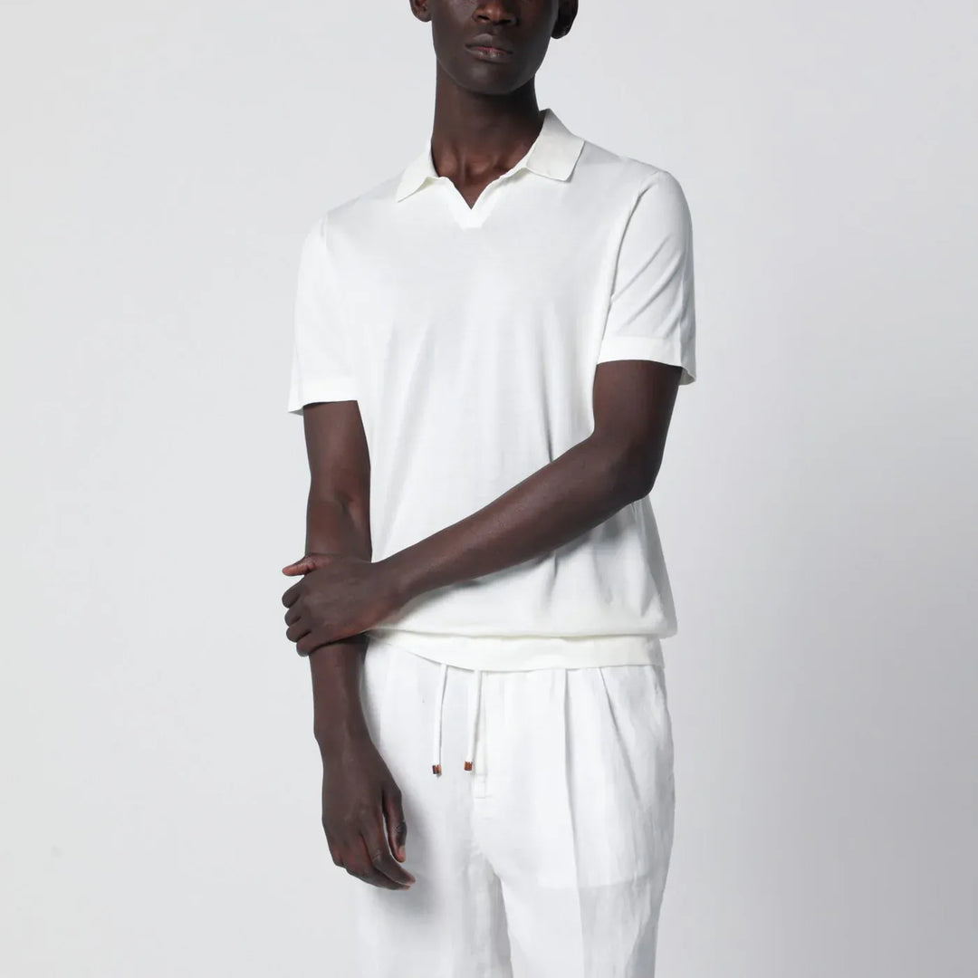 Drumohr - Milk-white cotton knit polo Brand Shirts &amp; Tops 48 IT