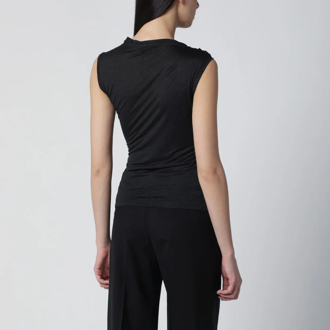 Durazzi Milano - Black mélange tank top with braided details Brand Shirts &amp; Tops