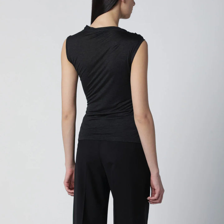 Durazzi Milano - Black mélange tank top with braided details Brand Shirts &amp; Tops