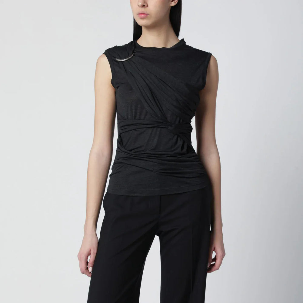 Durazzi Milano - Black mélange tank top with braided details Brand Shirts & Tops 42  IT