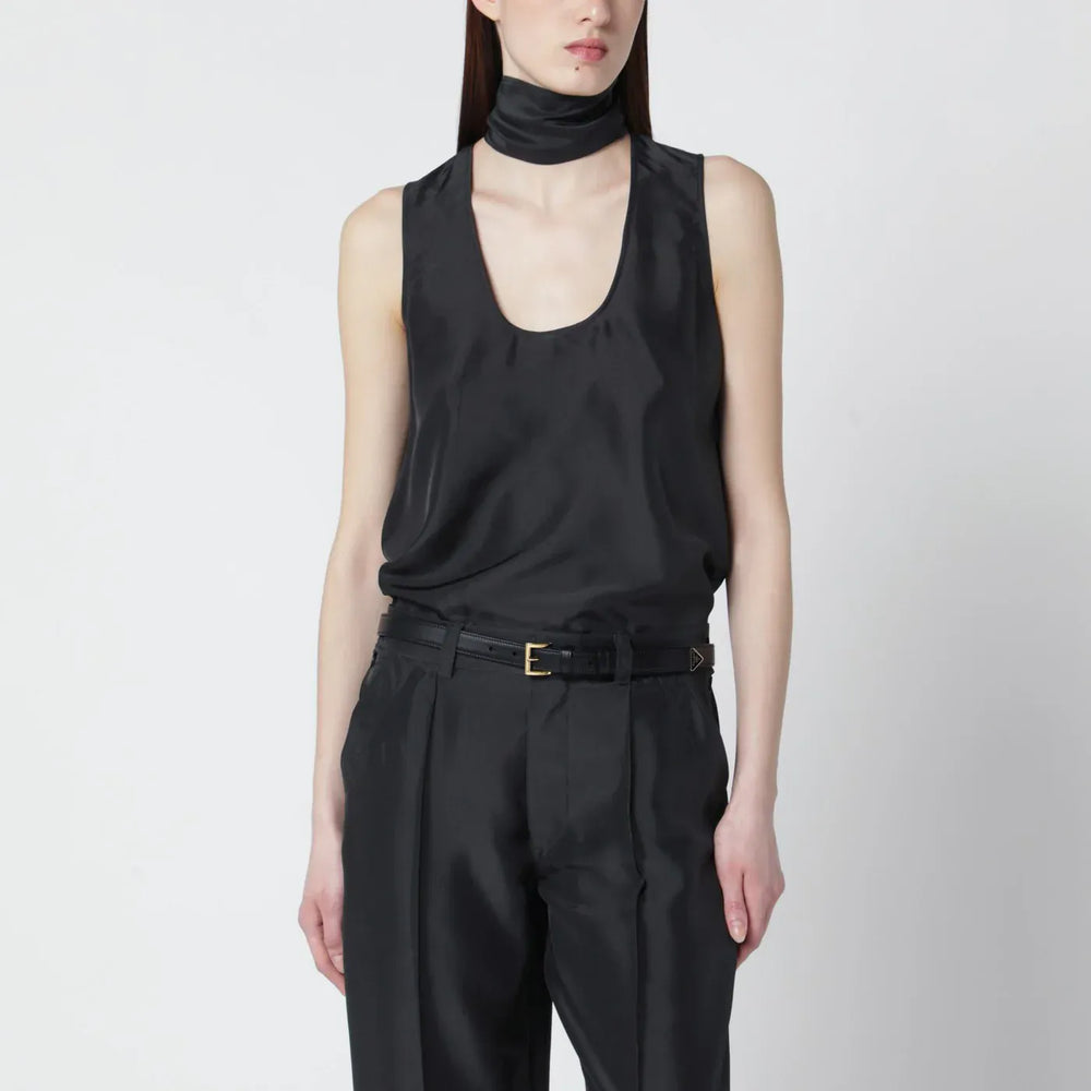 Durazzi Milano - Dark grey silk tank top with scarf Brand Shirts & Tops 40  IT
