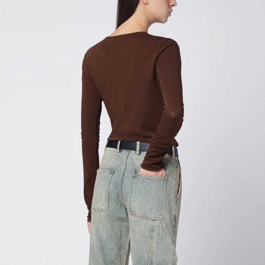 Entire Studios - Brown crewneck cotton-blend top Brand Shirts &amp; Tops