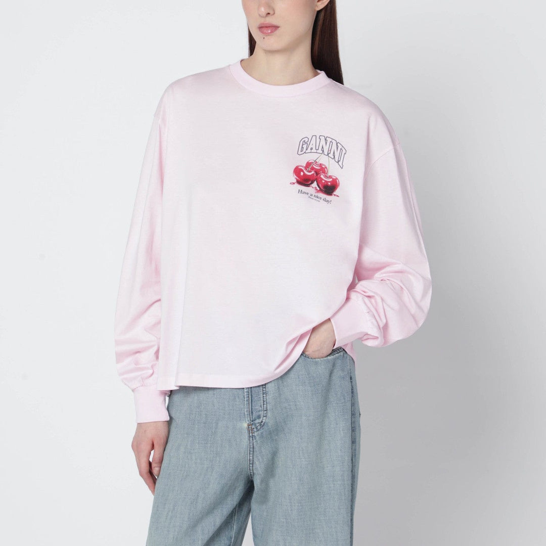 Shirts &amp; Tops GANNI - Light pink top with logo print Brand