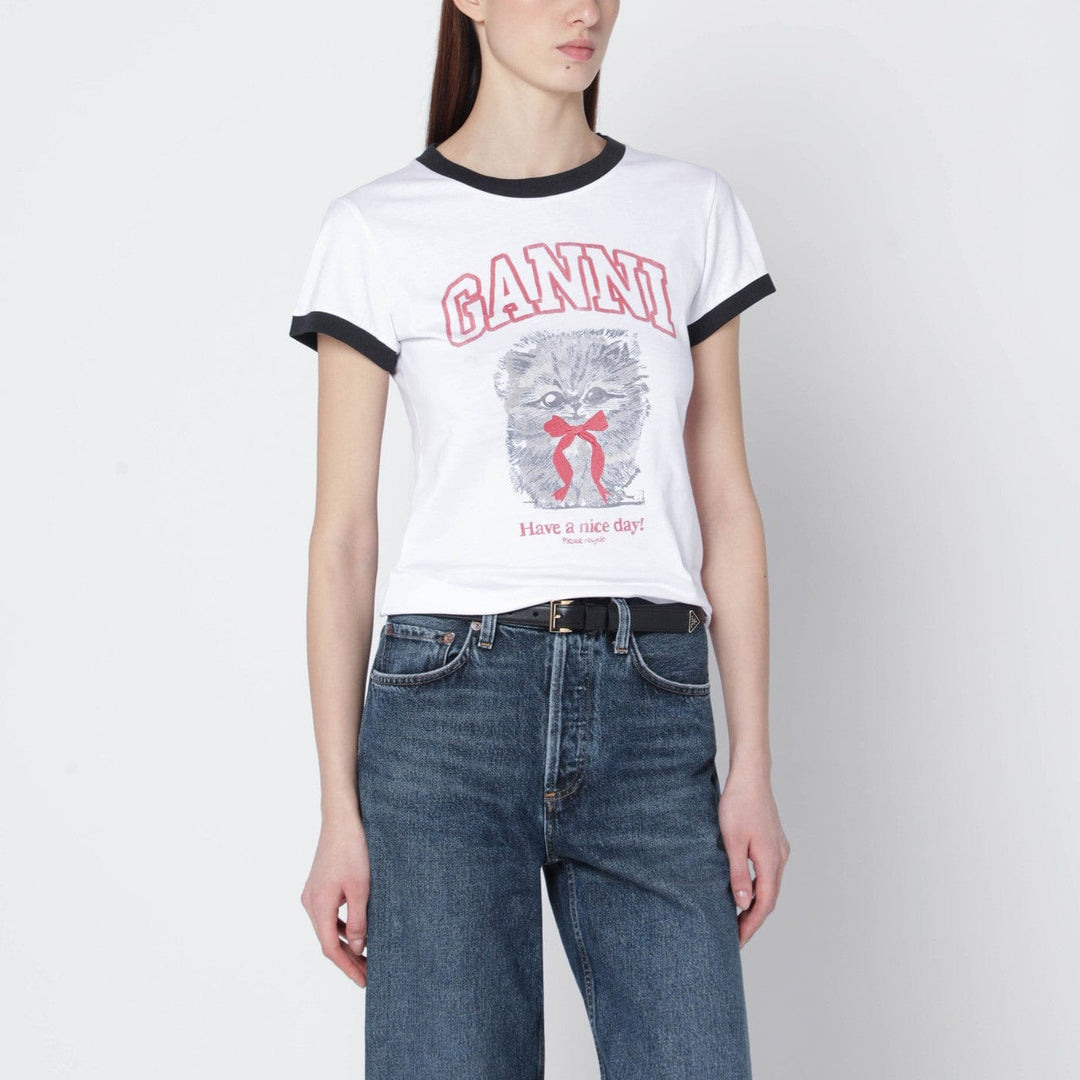 Shirts &amp; Tops GANNI - White cropped T-shirt with logo print Brand
