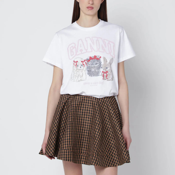 GANNI - White T-shirt with logo print Brand Shirts &amp; Tops M