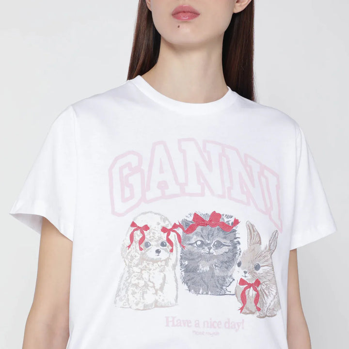 GANNI - White T-shirt with logo print Brand Shirts &amp; Tops M