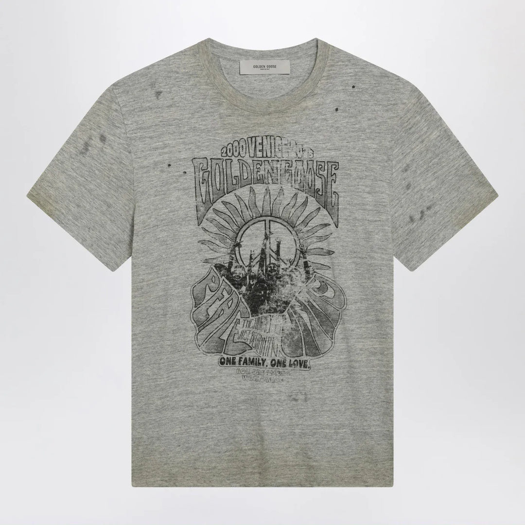 Golden Goose - Grey vintage-effect T-shirt with print Brand Shirts &amp; Tops S