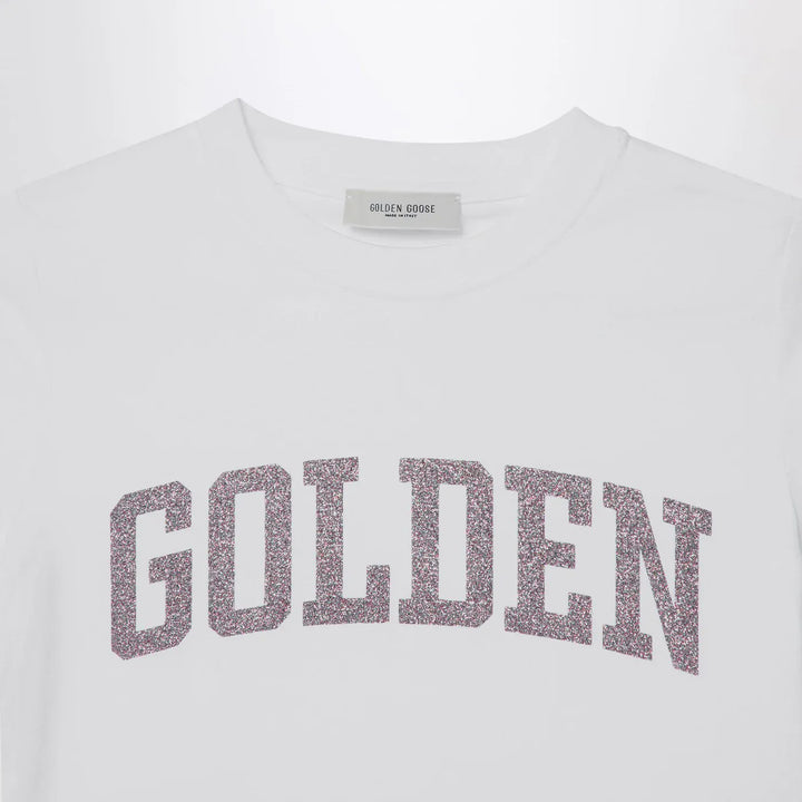 Golden Goose - White T-shirt with Glitter Logo Brand Shirts &amp; Tops 8