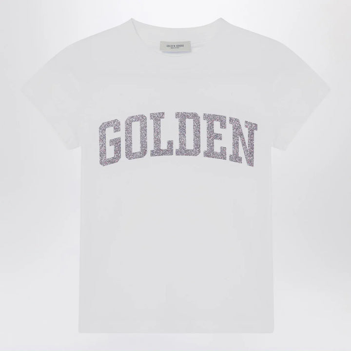 Golden Goose - White T-shirt with Glitter Logo Brand Shirts &amp; Tops 8