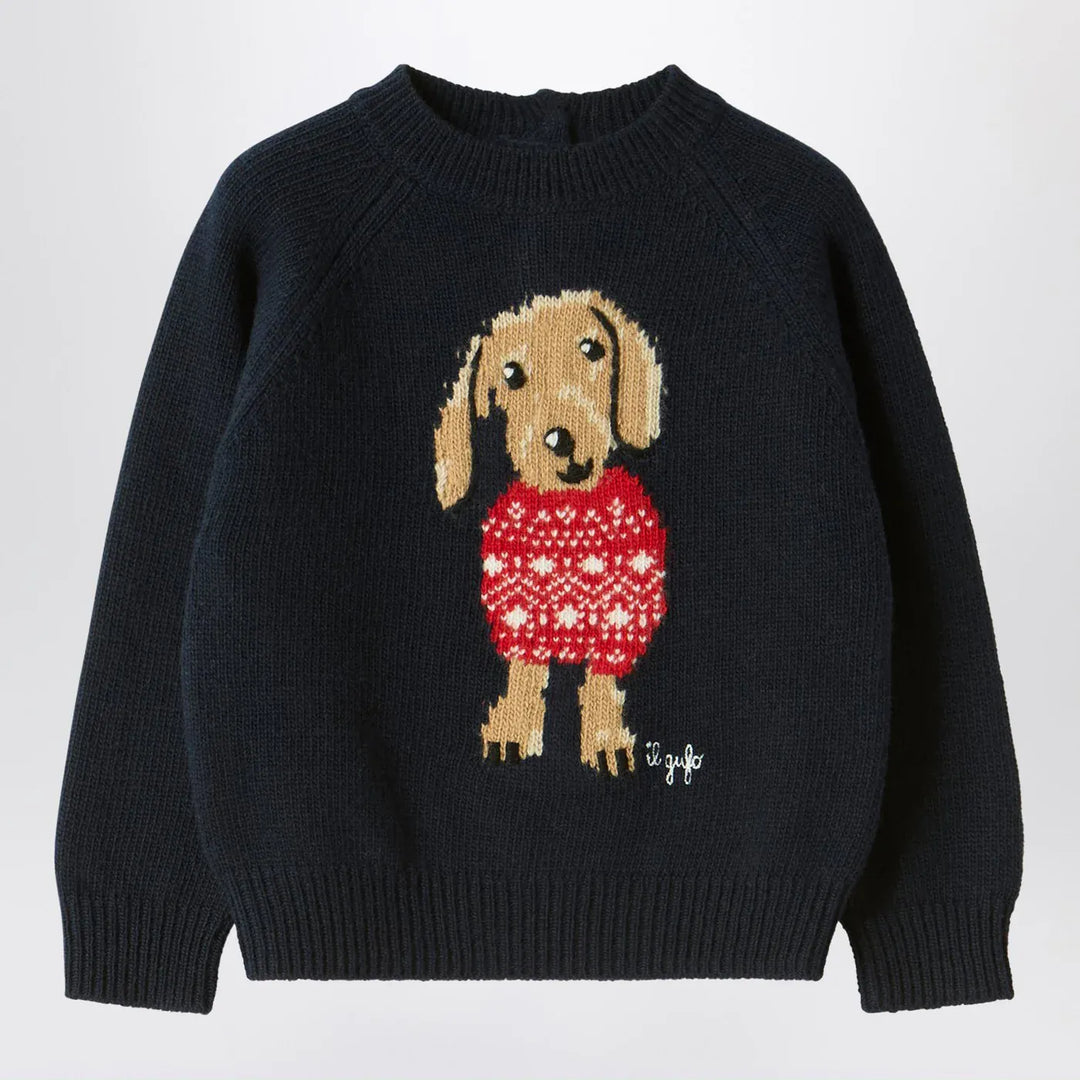 Il Gufo - Blue wool sweater with dachshund Brand Shirts &amp; Tops 12