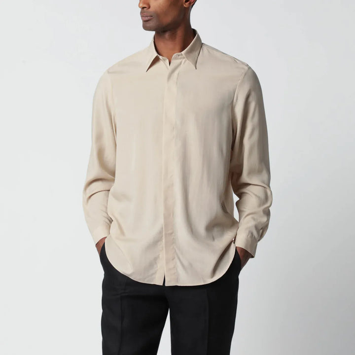 Lardini - Beige linen-blend shirt Brand Shirts &amp; Tops 39